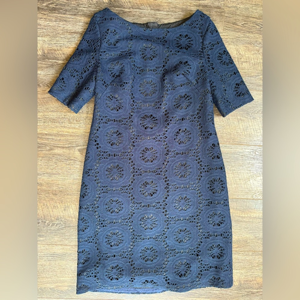 Adrianna Papell Blue Crochet Lace Cocktail Dress Sz 8